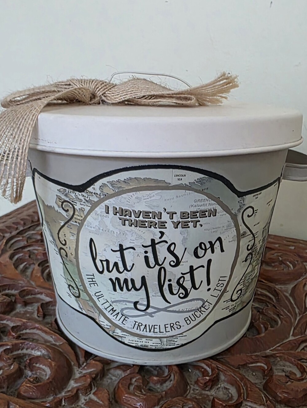 Travel-Themed Storage Bucket With Personalizable Bucket-list Cards